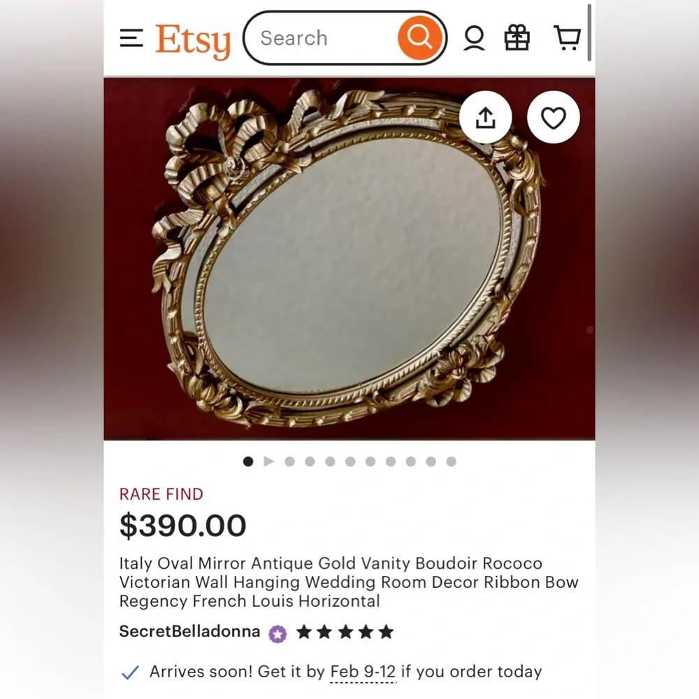 VINTAGE VICTORIAN OVAL MIRROR MADE IN ITALY